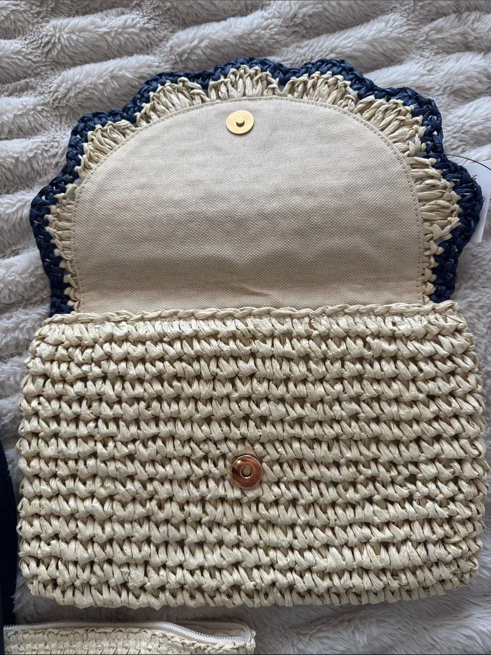 Mark & Graham Stinson Zip Navy Accent Beach Bag and Scalloped Clutch